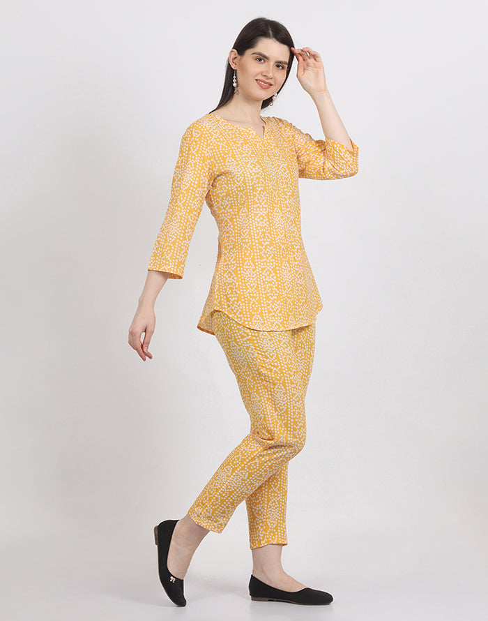 Yellow Printed Night Suit