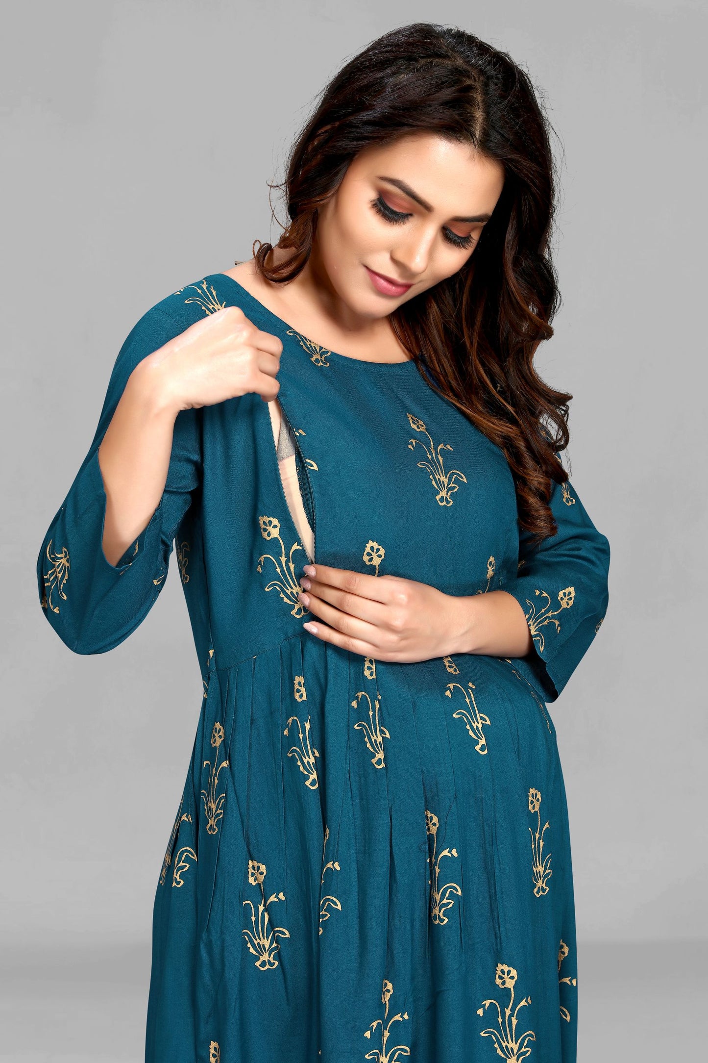 Teal Color Maternity Kurti