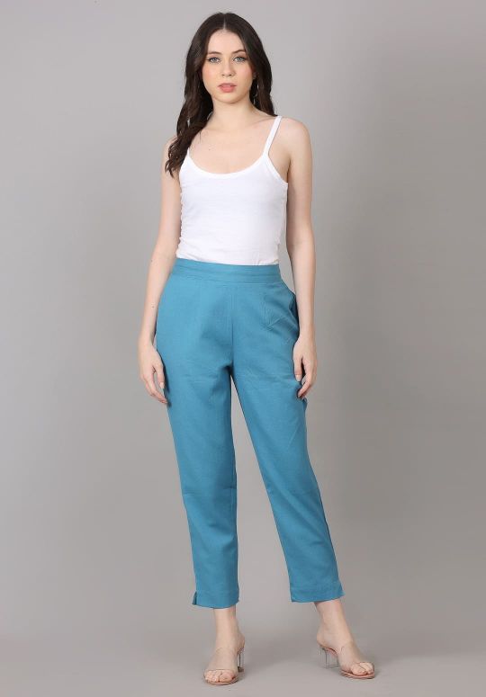 Sky Blue Flex Cotton Trousers Pant