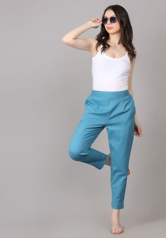 Sky Blue Flex Cotton Trousers Pant