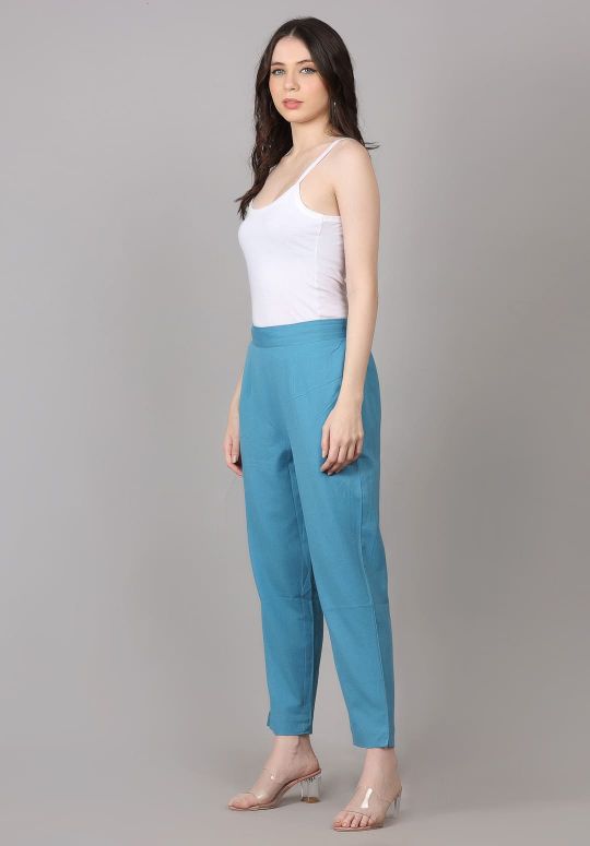 Sky Blue Flex Cotton Trousers Pant
