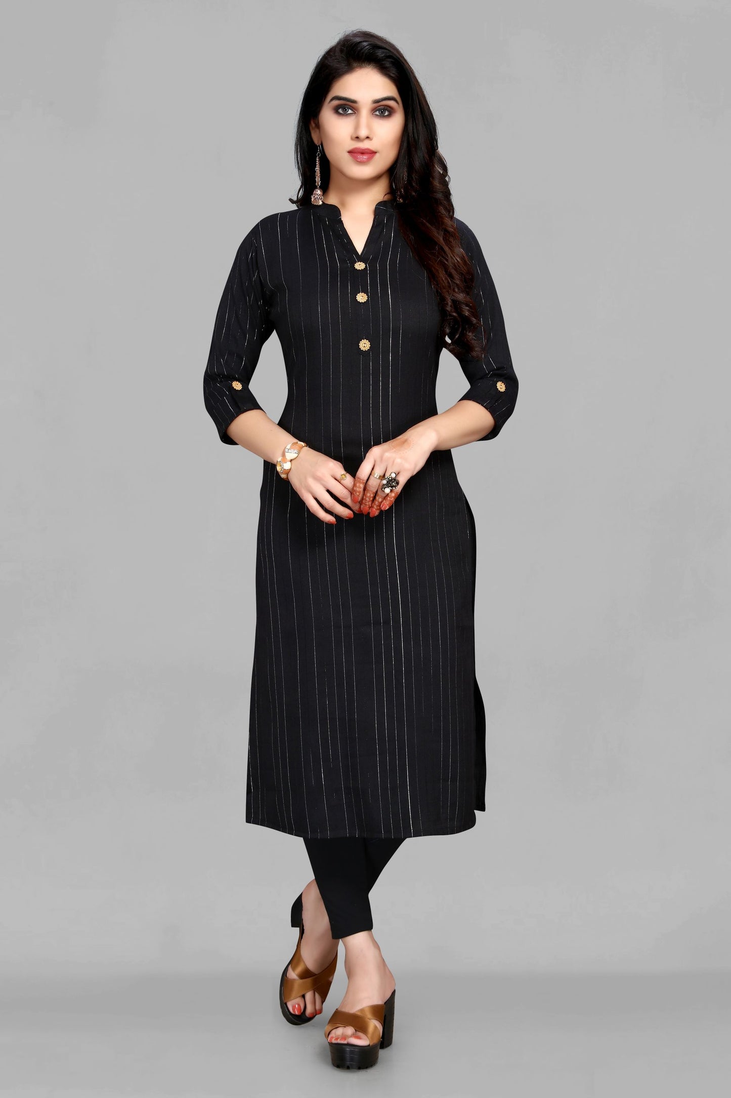 Black Kurti with Lurex Print