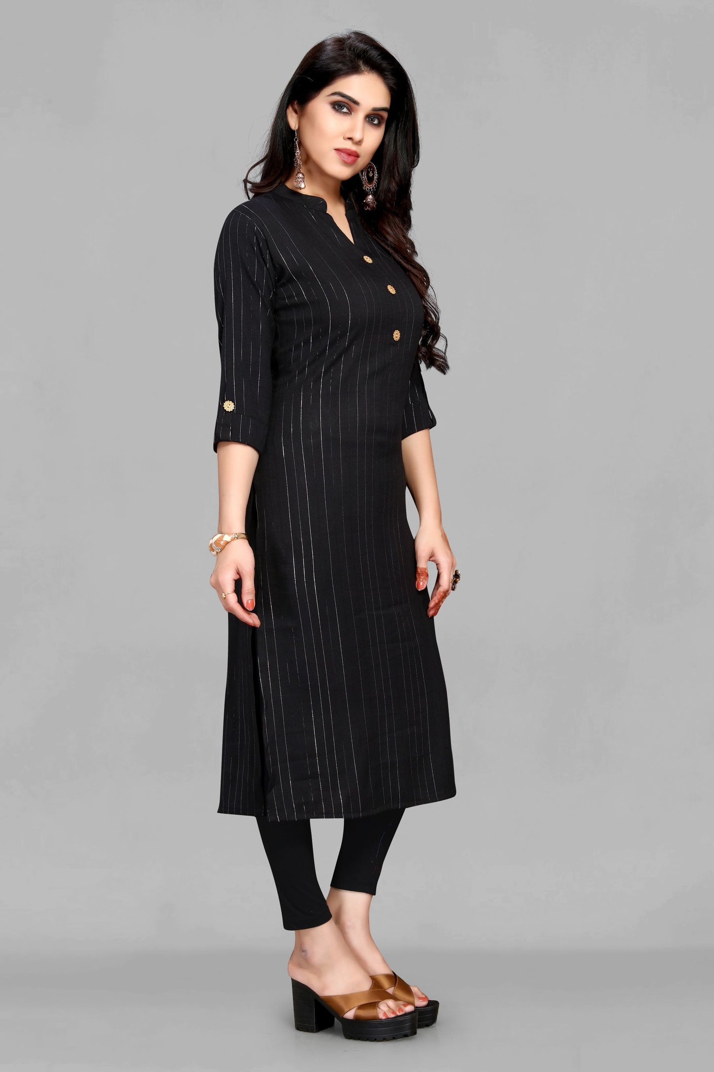 Black Kurti with Lurex Print