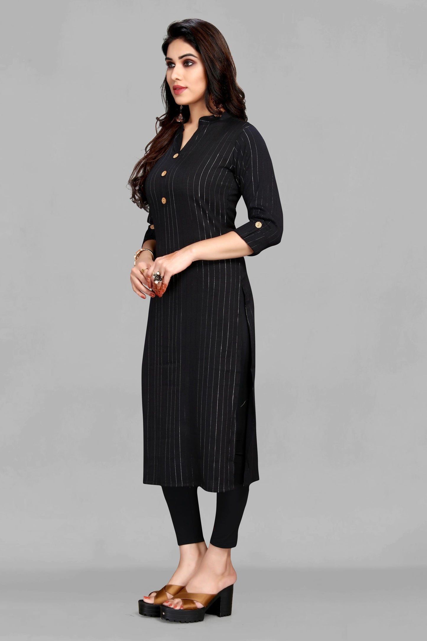 Black Kurti with Lurex Print