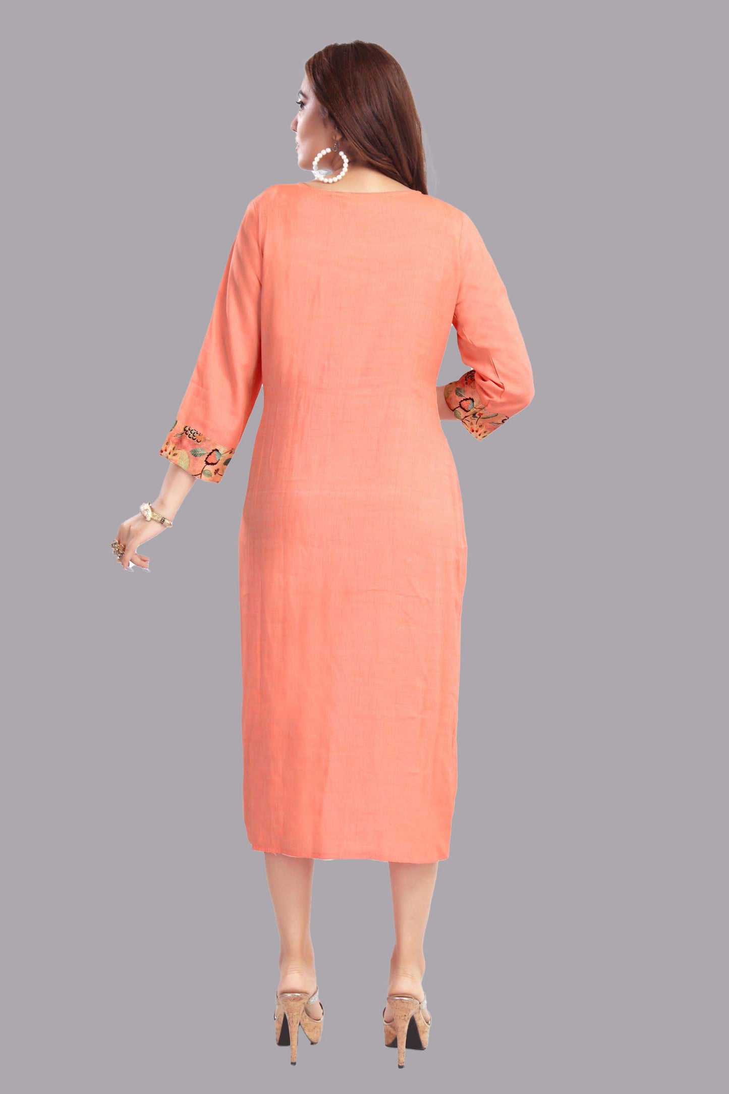 Orange Floral Printed Kurti