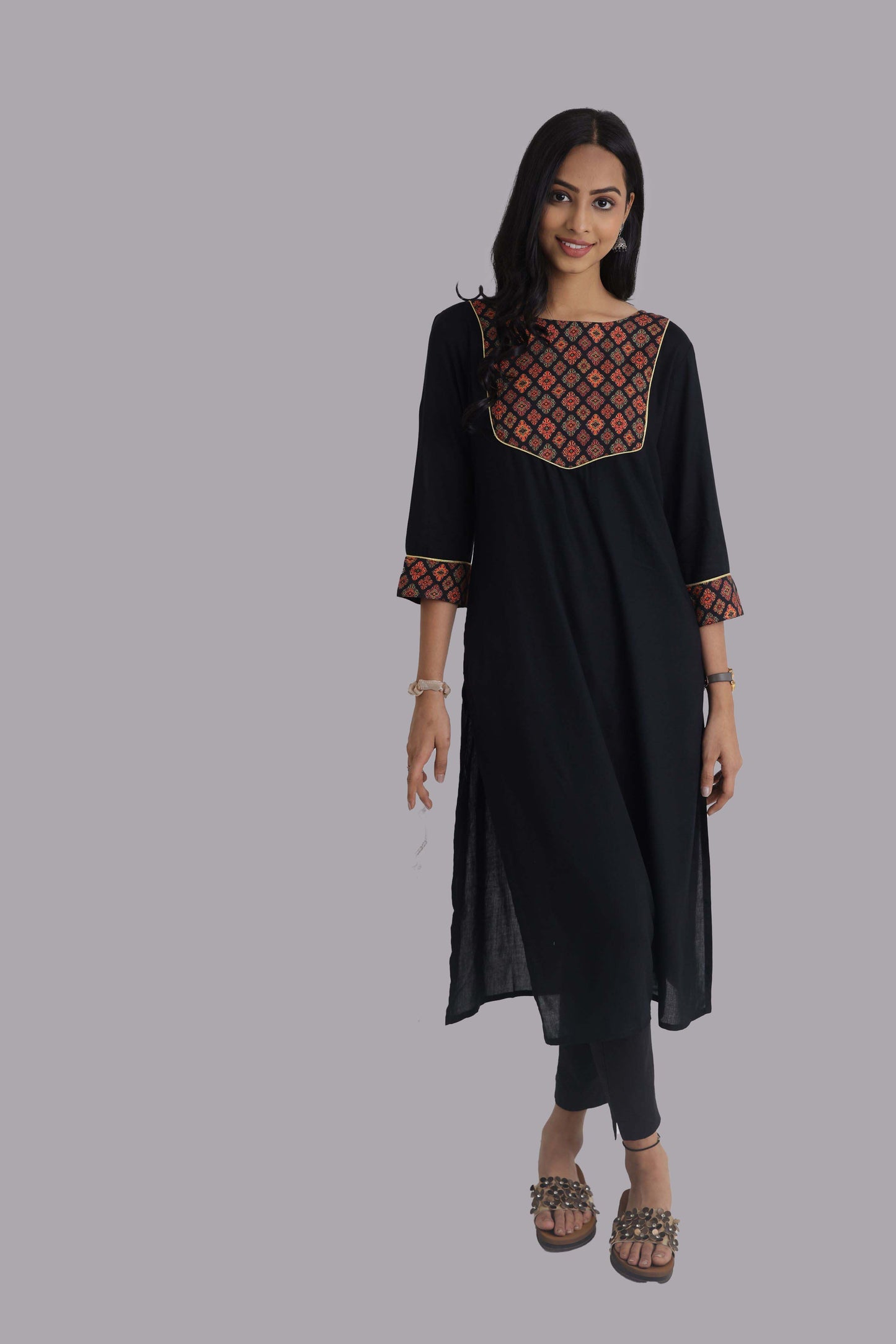 Black Rayon Front Digital Print Kurti