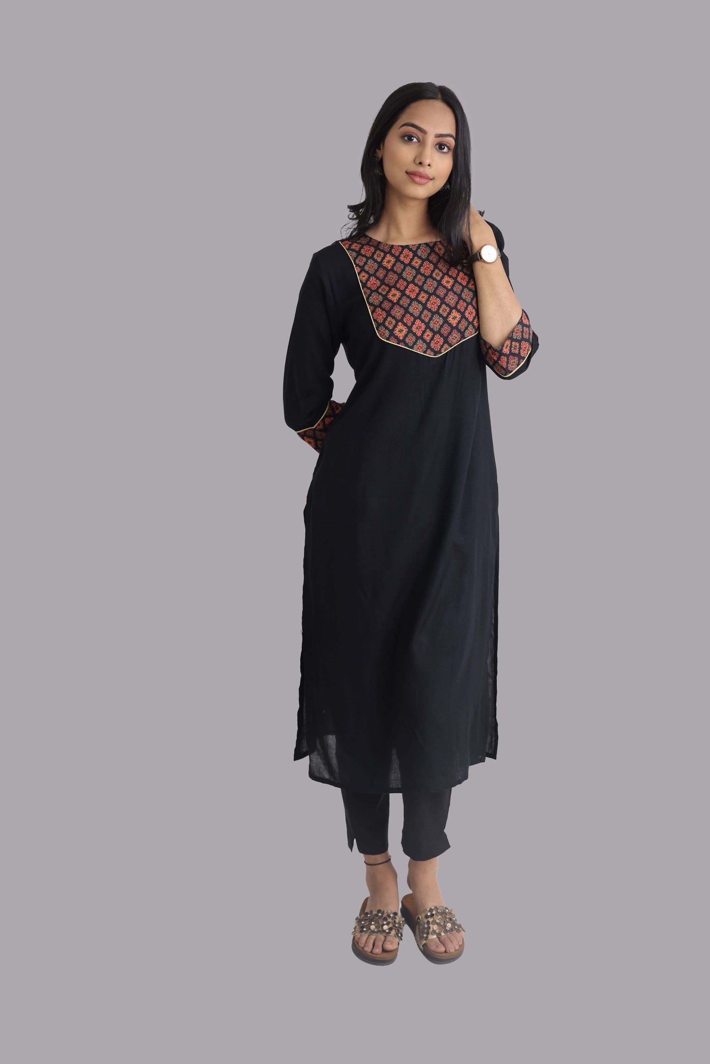 Black Rayon Front Digital Print Kurti
