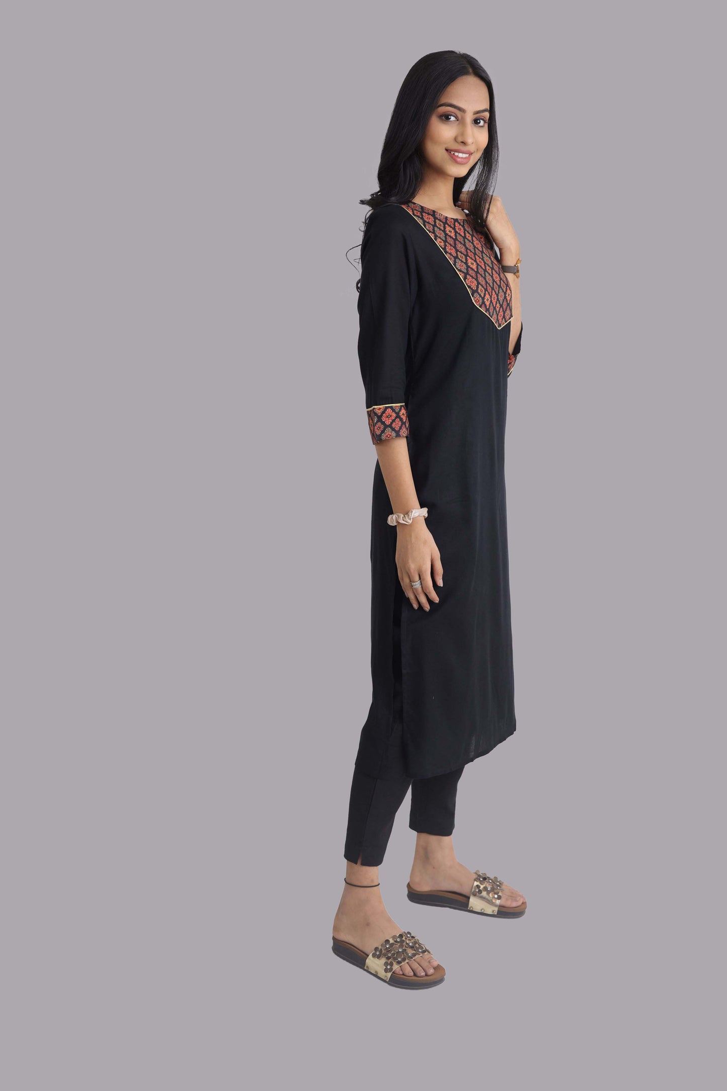 Black Rayon Front Digital Print Kurti
