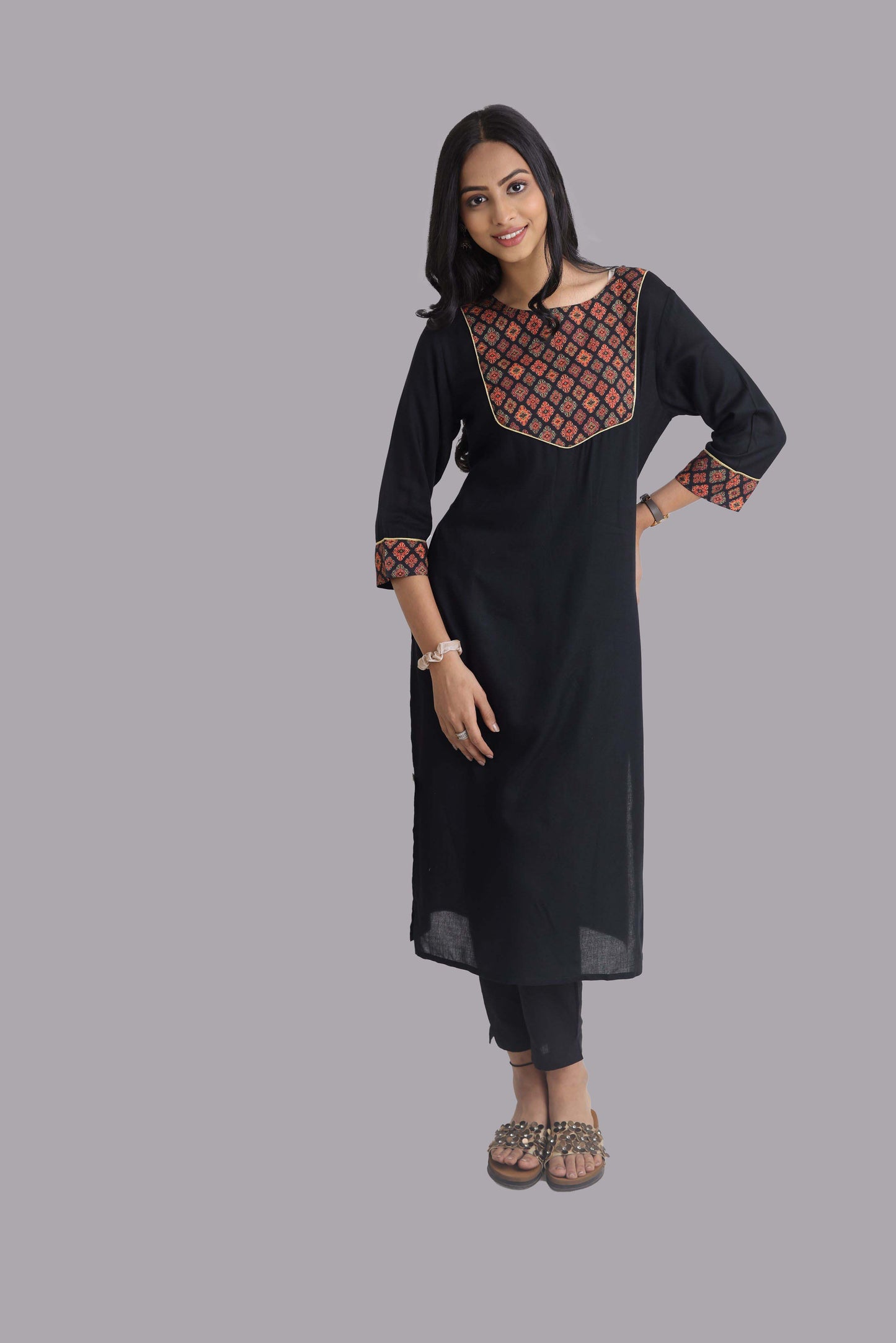 Black Rayon Front Digital Print Kurti