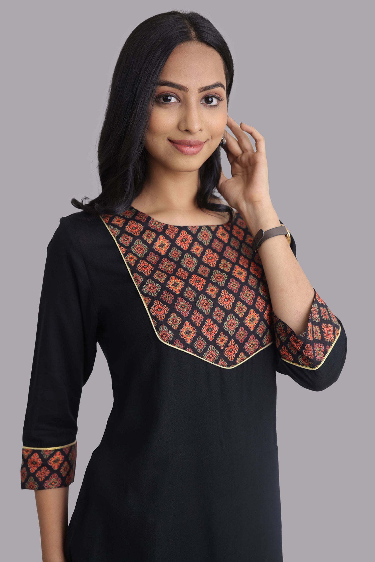 Black Rayon Front Digital Print Kurti
