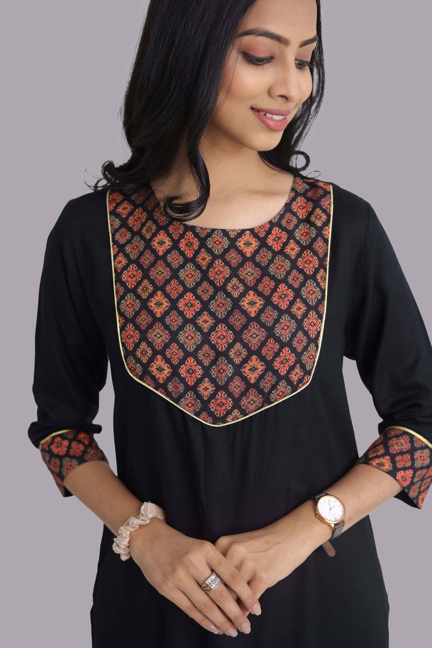Black Rayon Front Digital Print Kurti