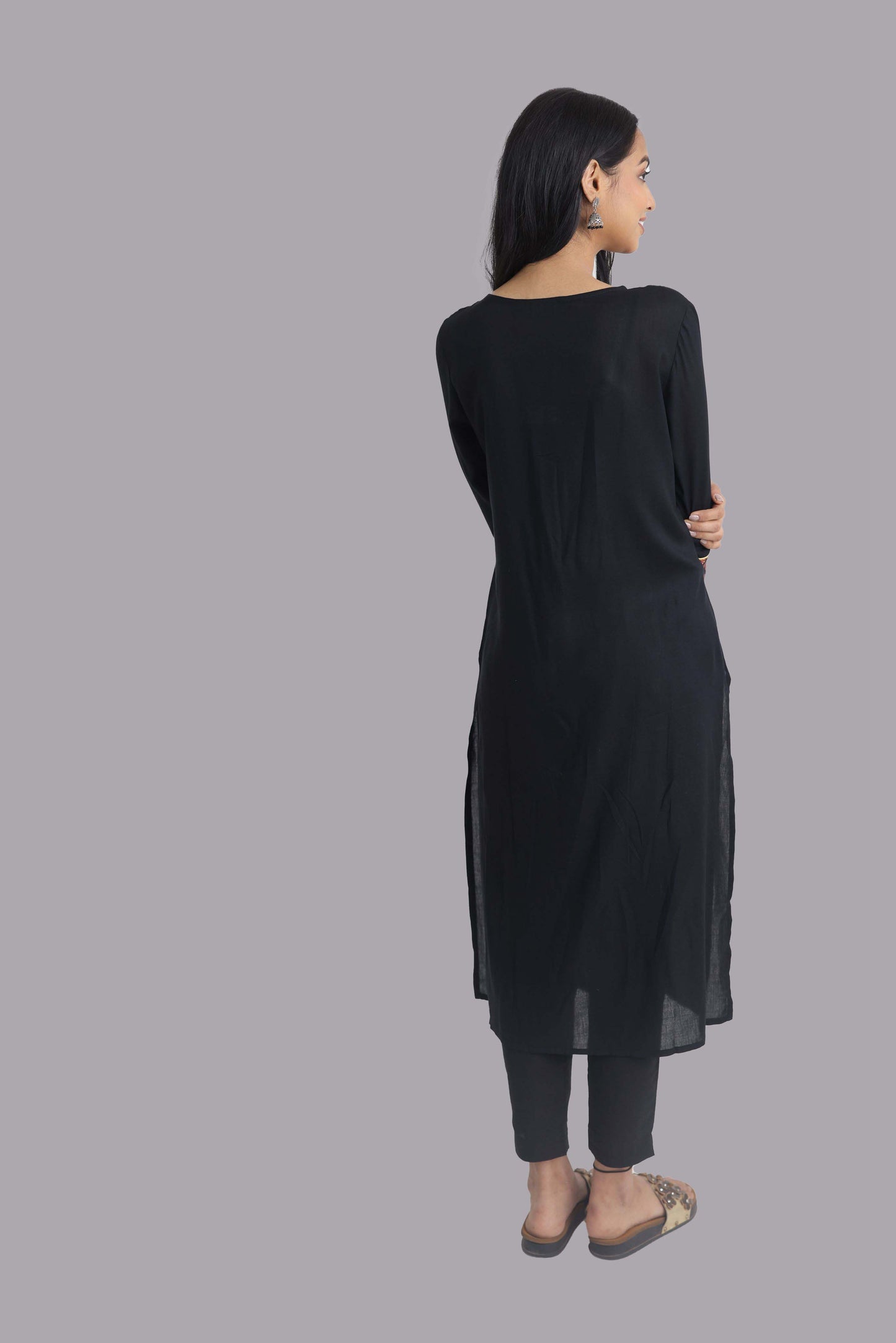 Black Rayon Front Digital Print Kurti
