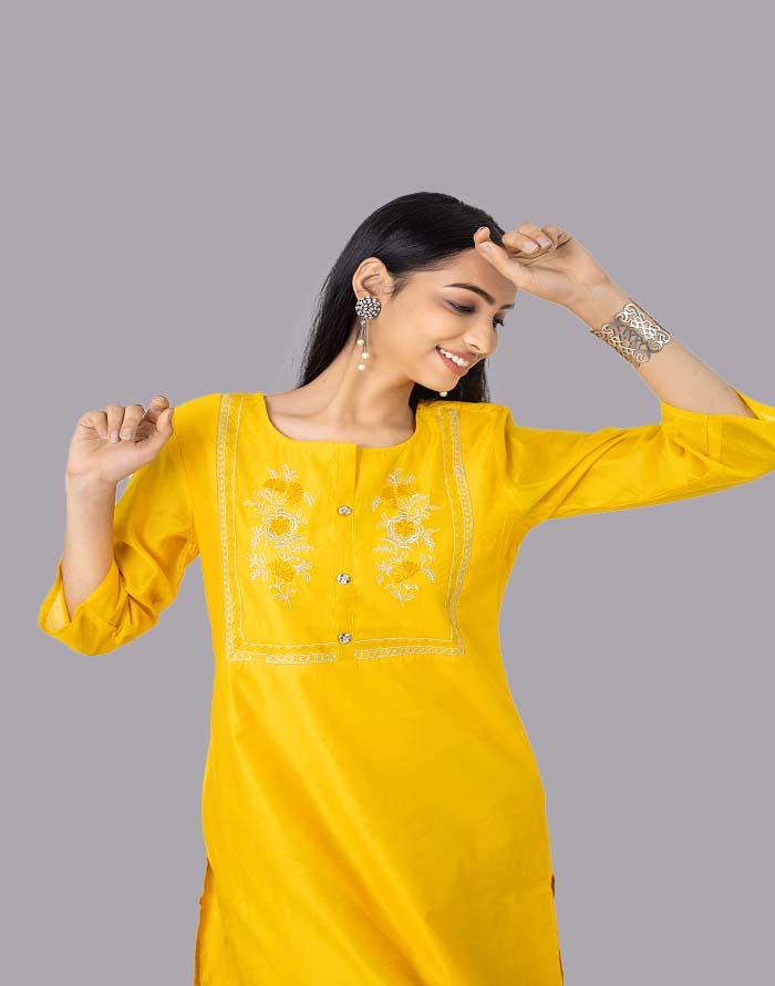 Mustered Embroidery Kurti