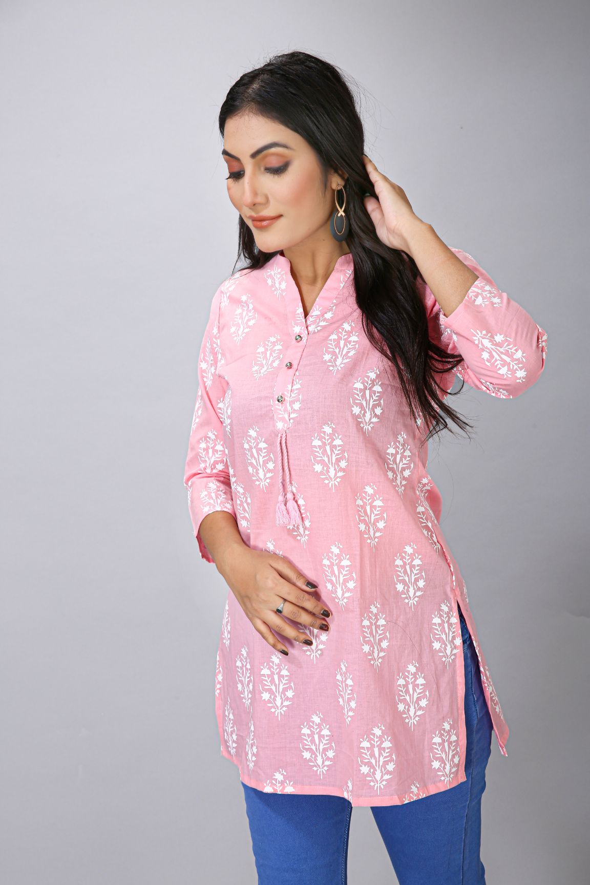 Pink Printed Short Kurti