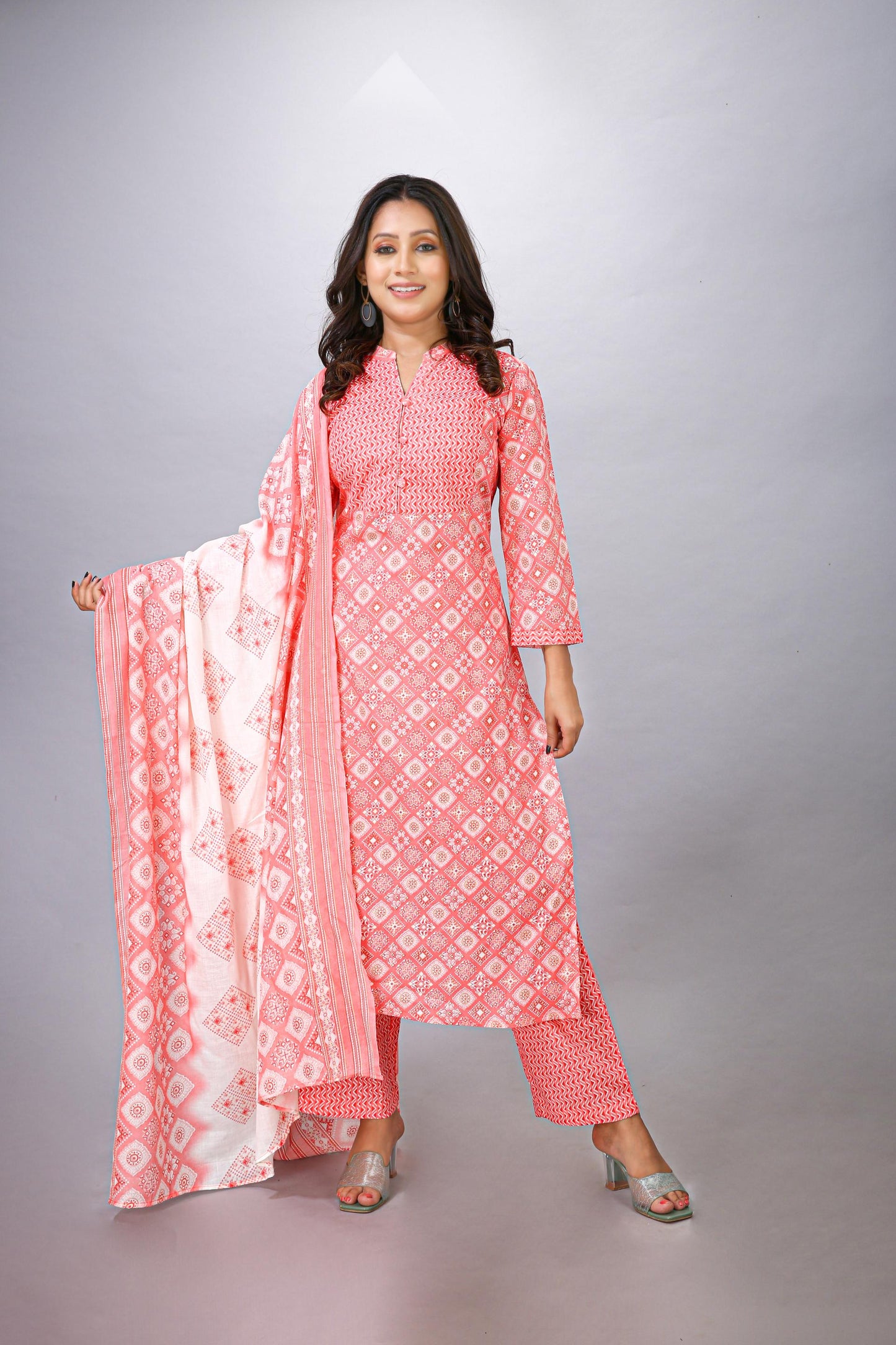 Pink Top Bottom Dupatta Set
