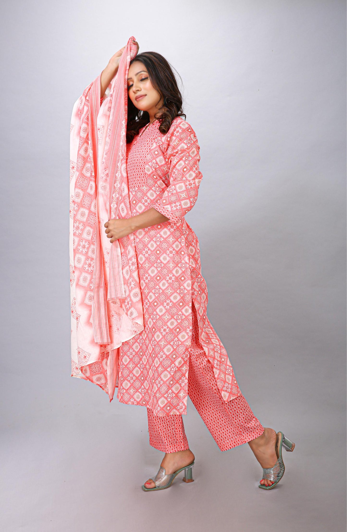 Pink Top Bottom Dupatta Set