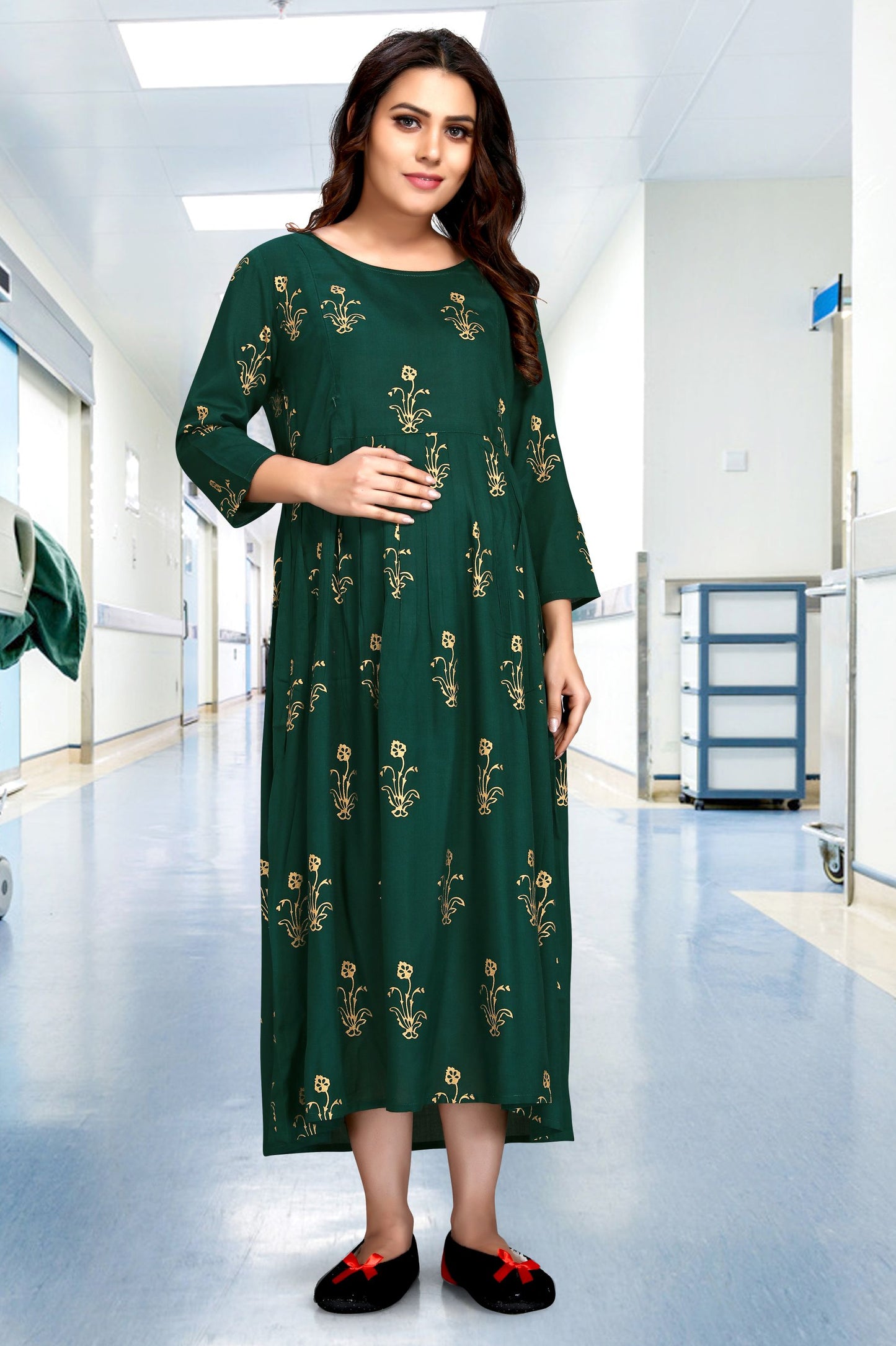 Green Color Printed Maternity Kurti