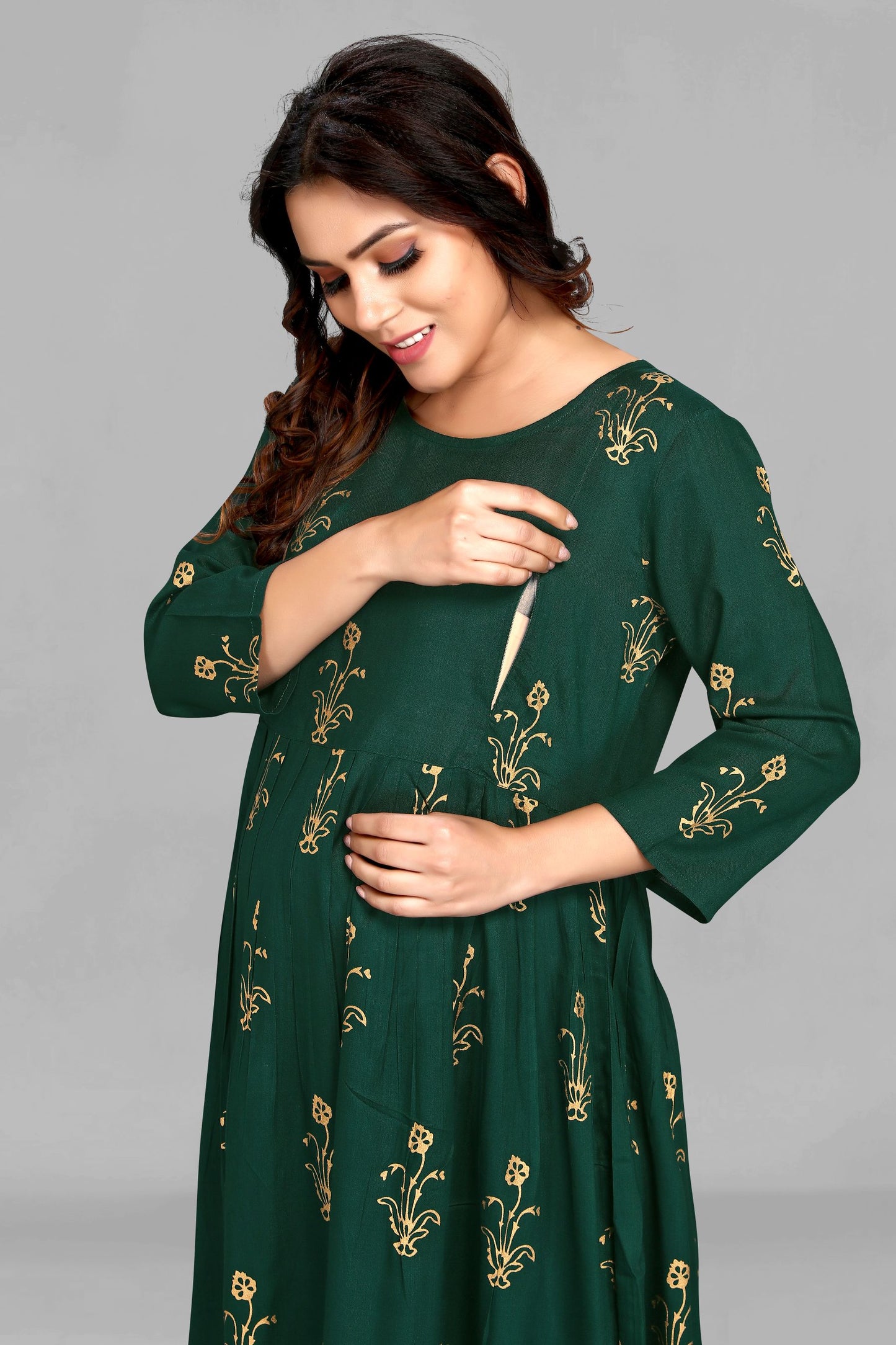 Green Color Printed Maternity Kurti