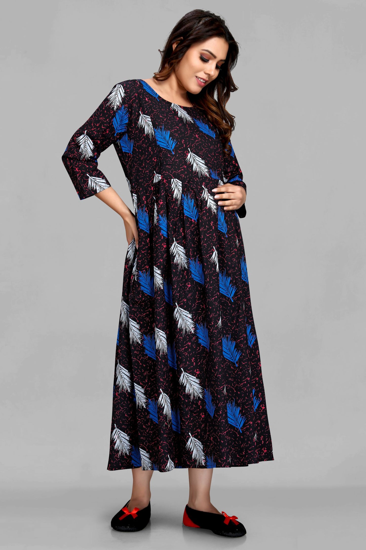 Black Printed Maternity Kurta