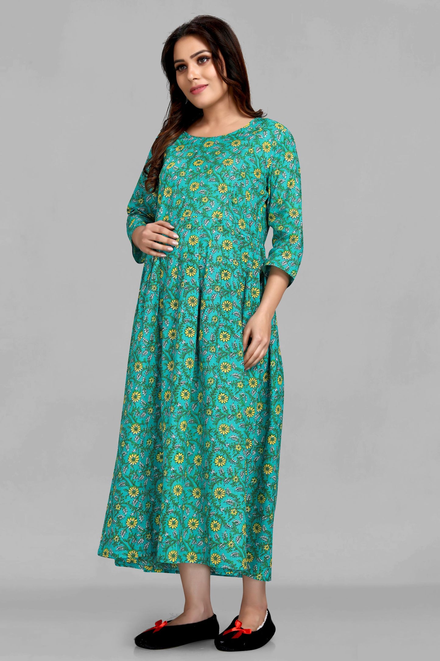 Green Floral Print Maternity Kurta