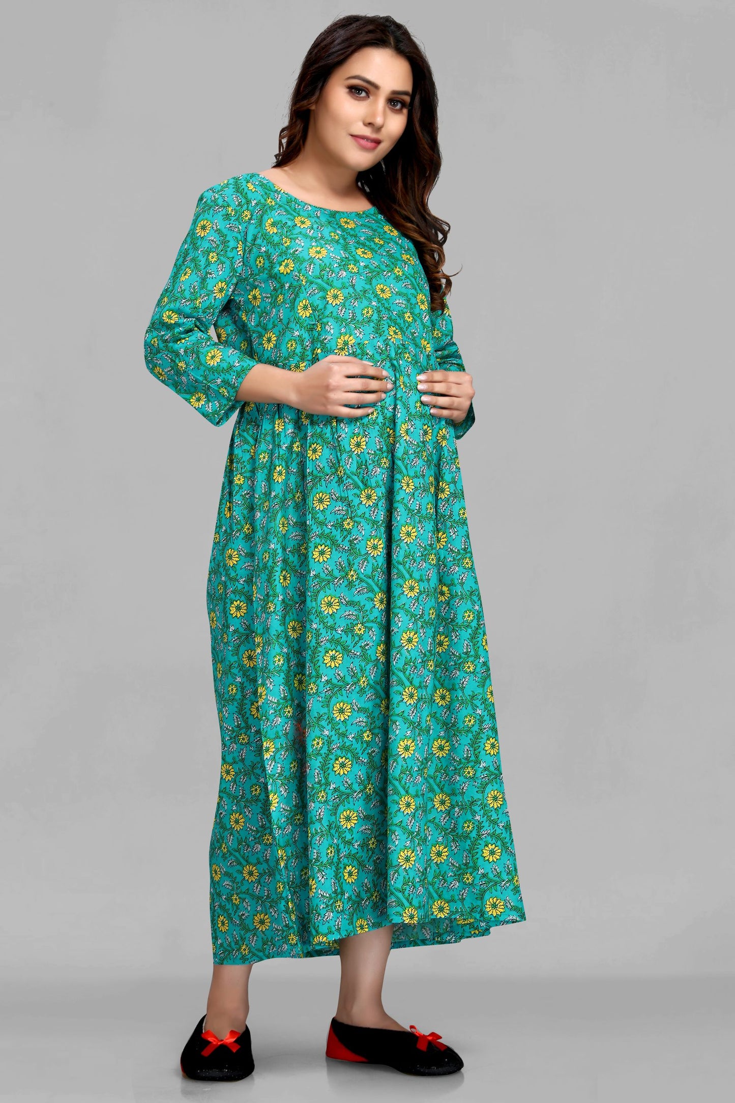 Green Floral Print Maternity Kurta