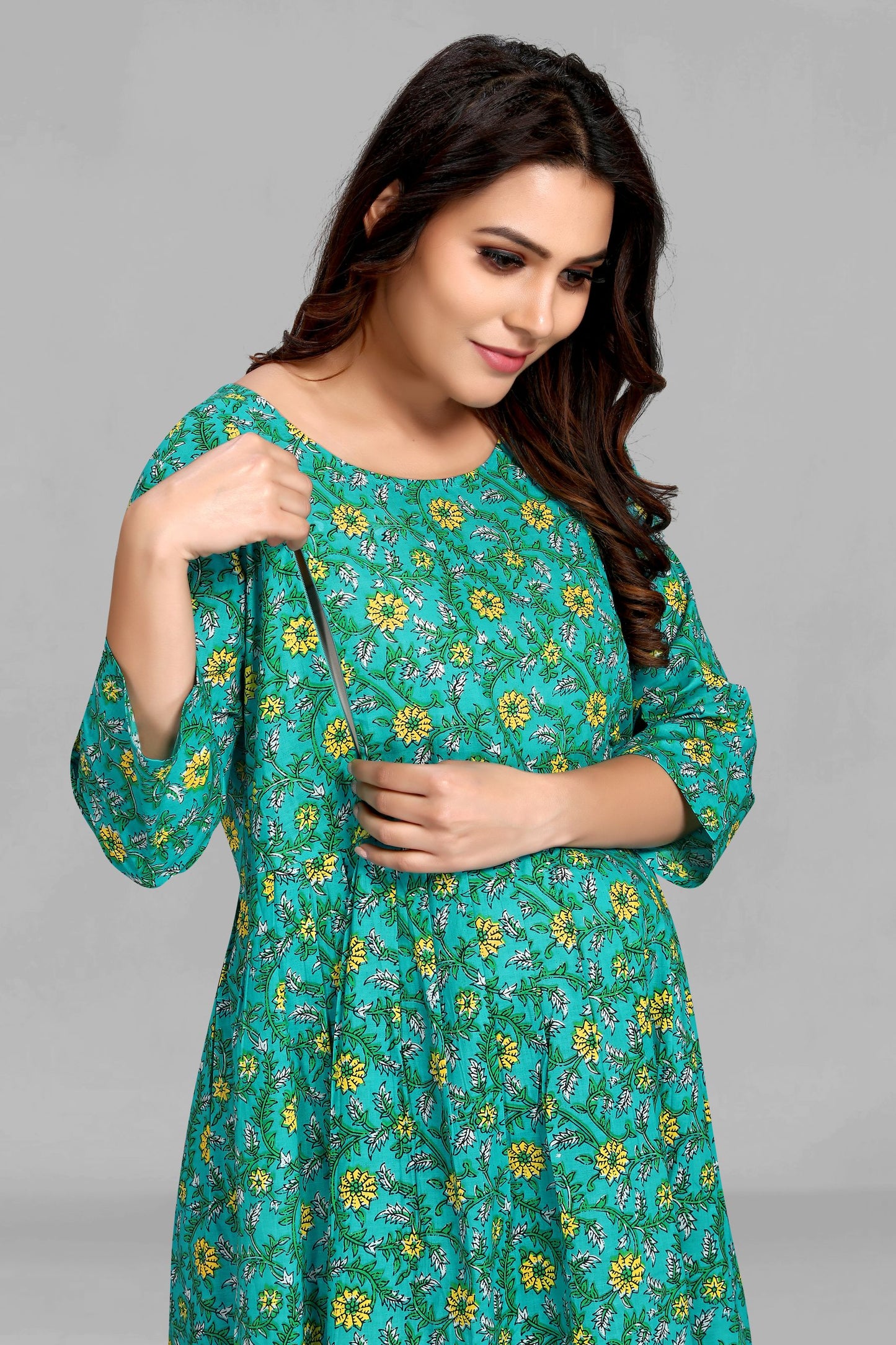 Green Floral Print Maternity Kurta