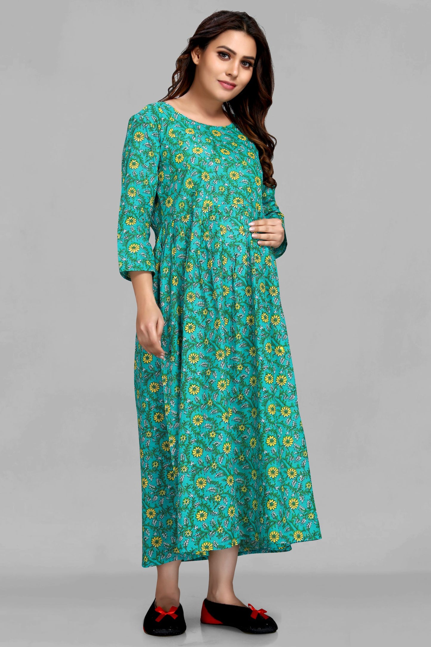 Green Floral Print Maternity Kurta