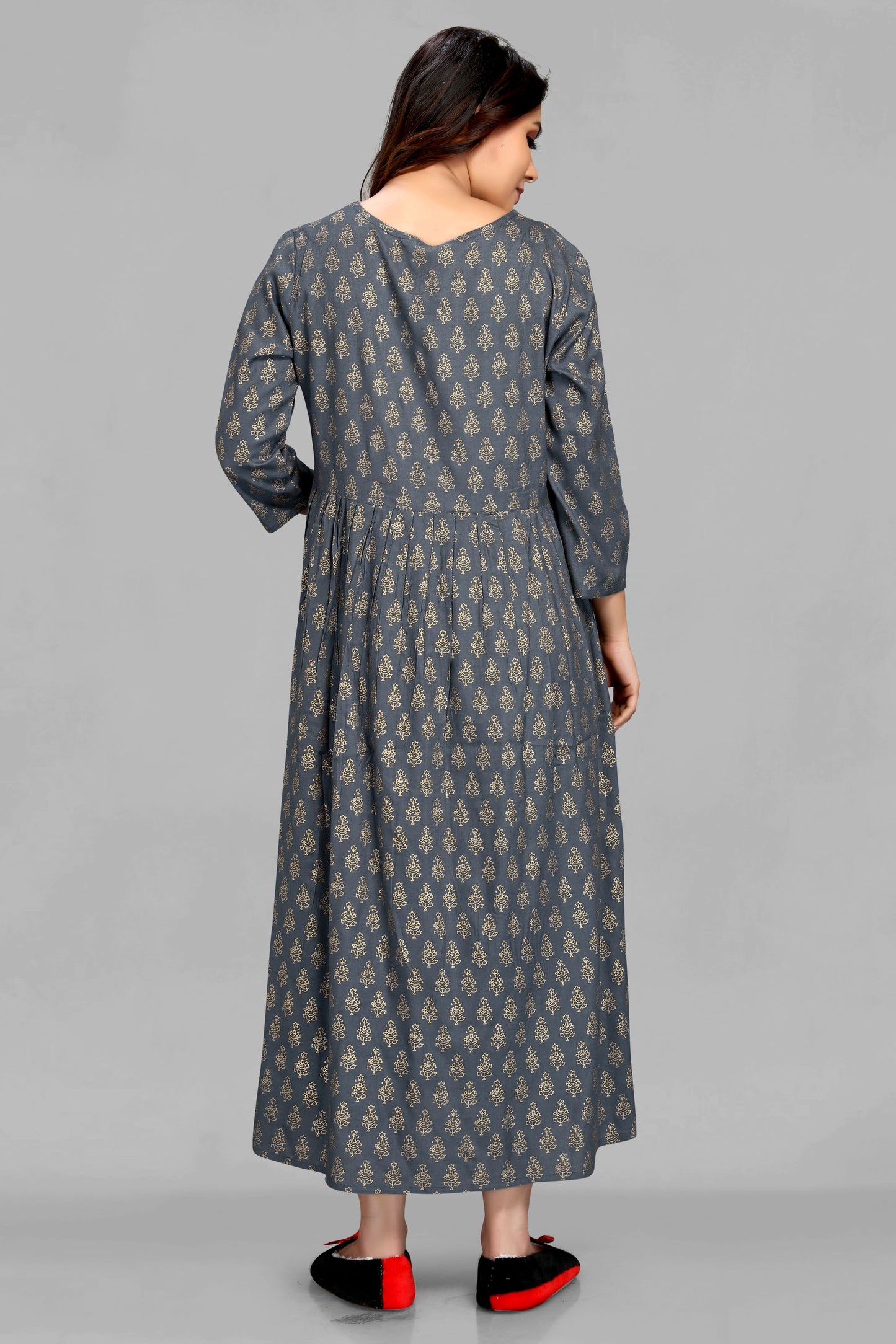 Grey Color Printed Maternity Kurta