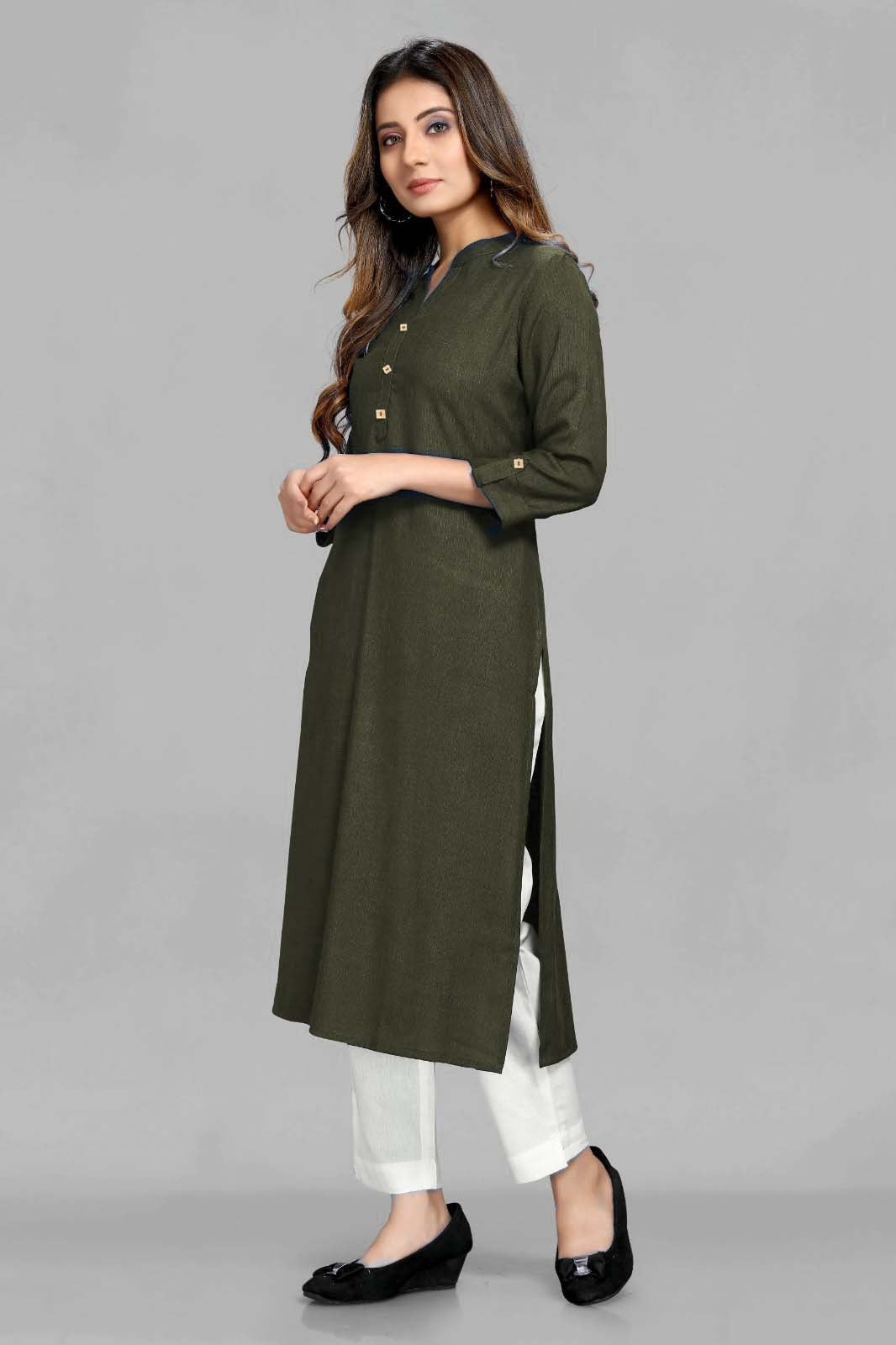 Olive Color  Rayon Kurti