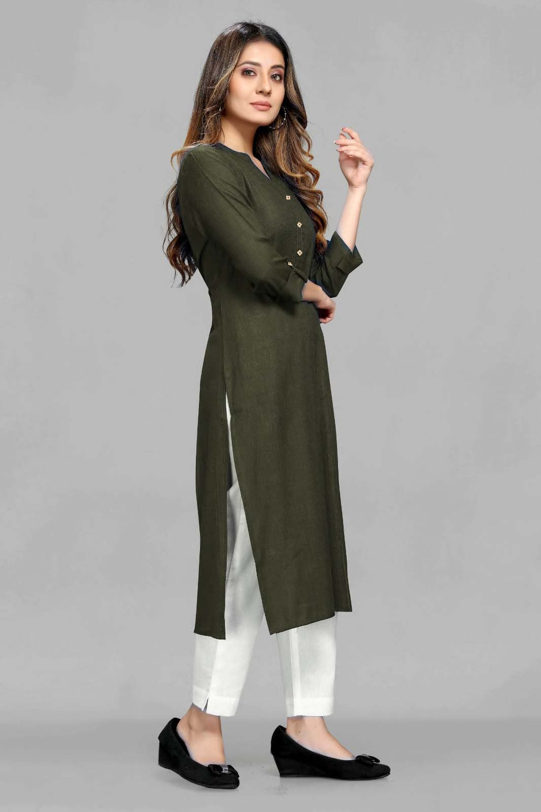 Olive Color  Rayon Kurti