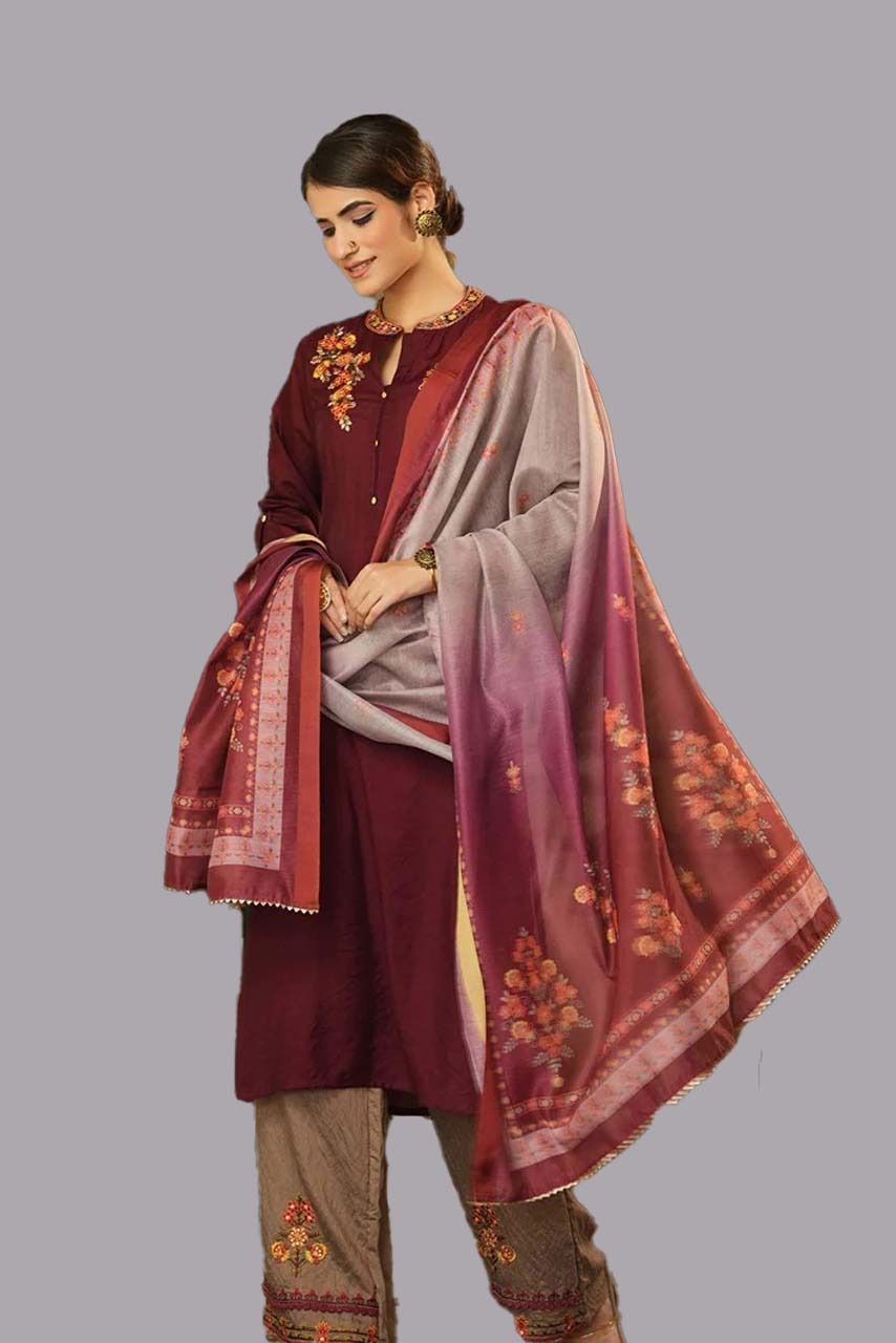 Maroon Top Bottom Dupatta Set