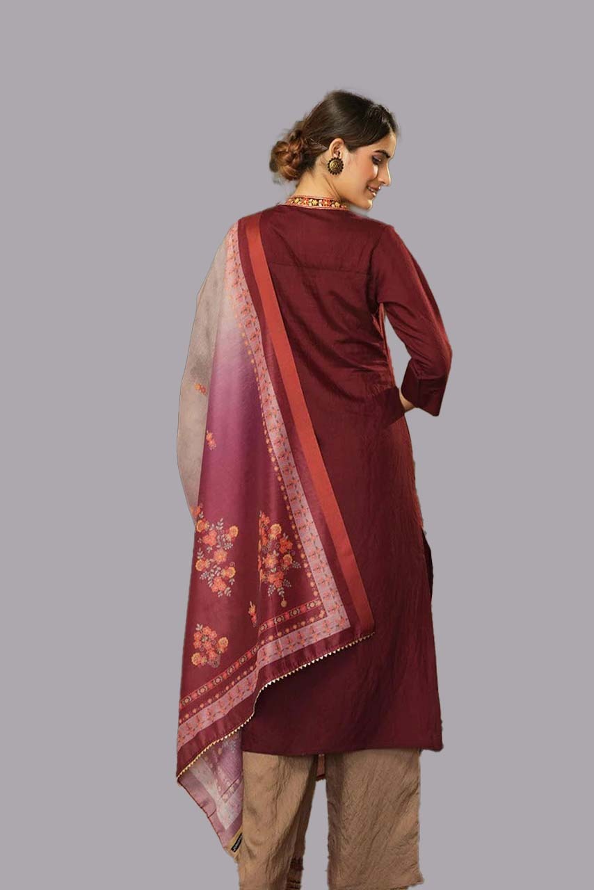 Maroon Top Bottom Dupatta Set