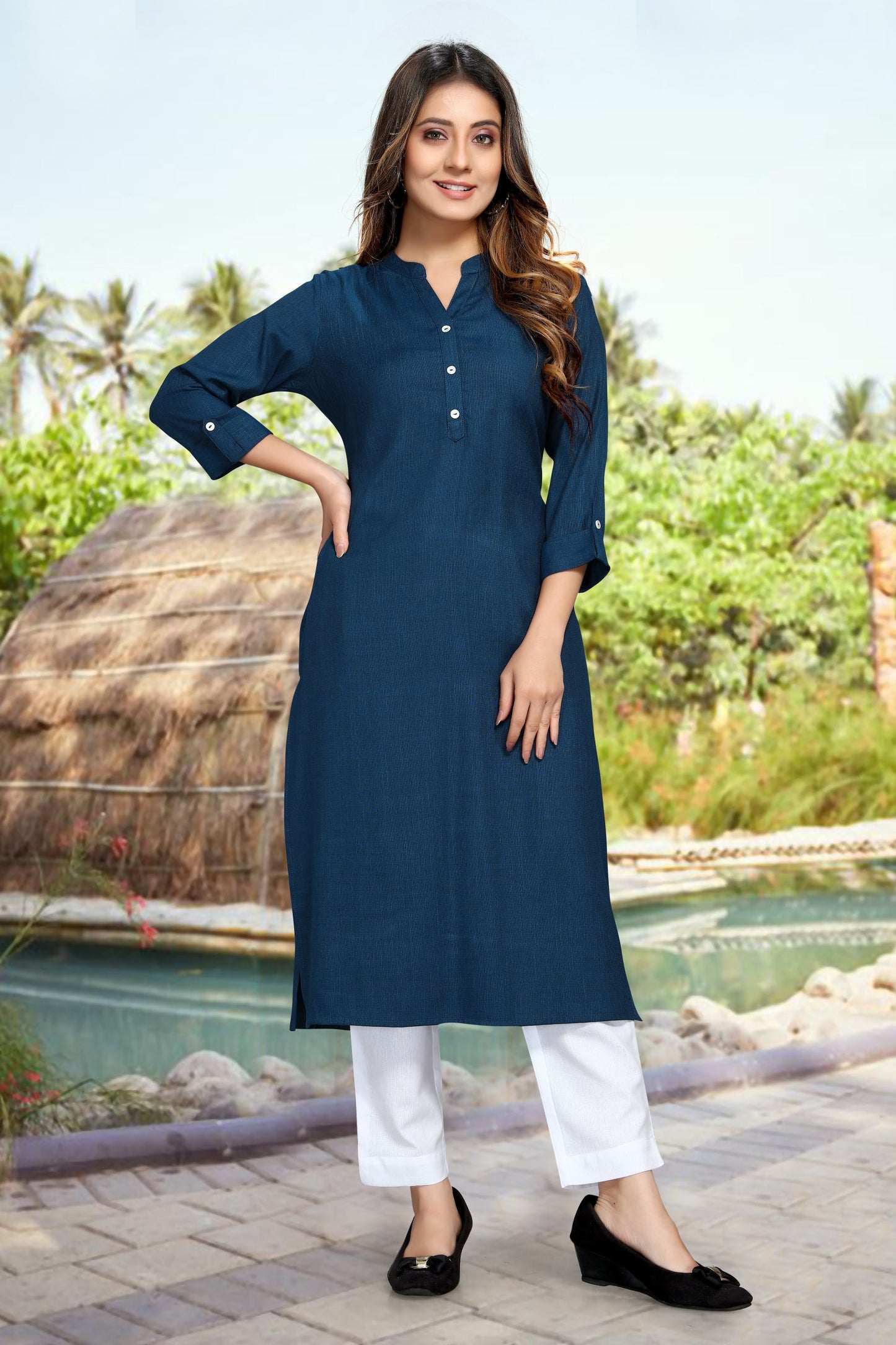 Navy Blue Rayon Kurti