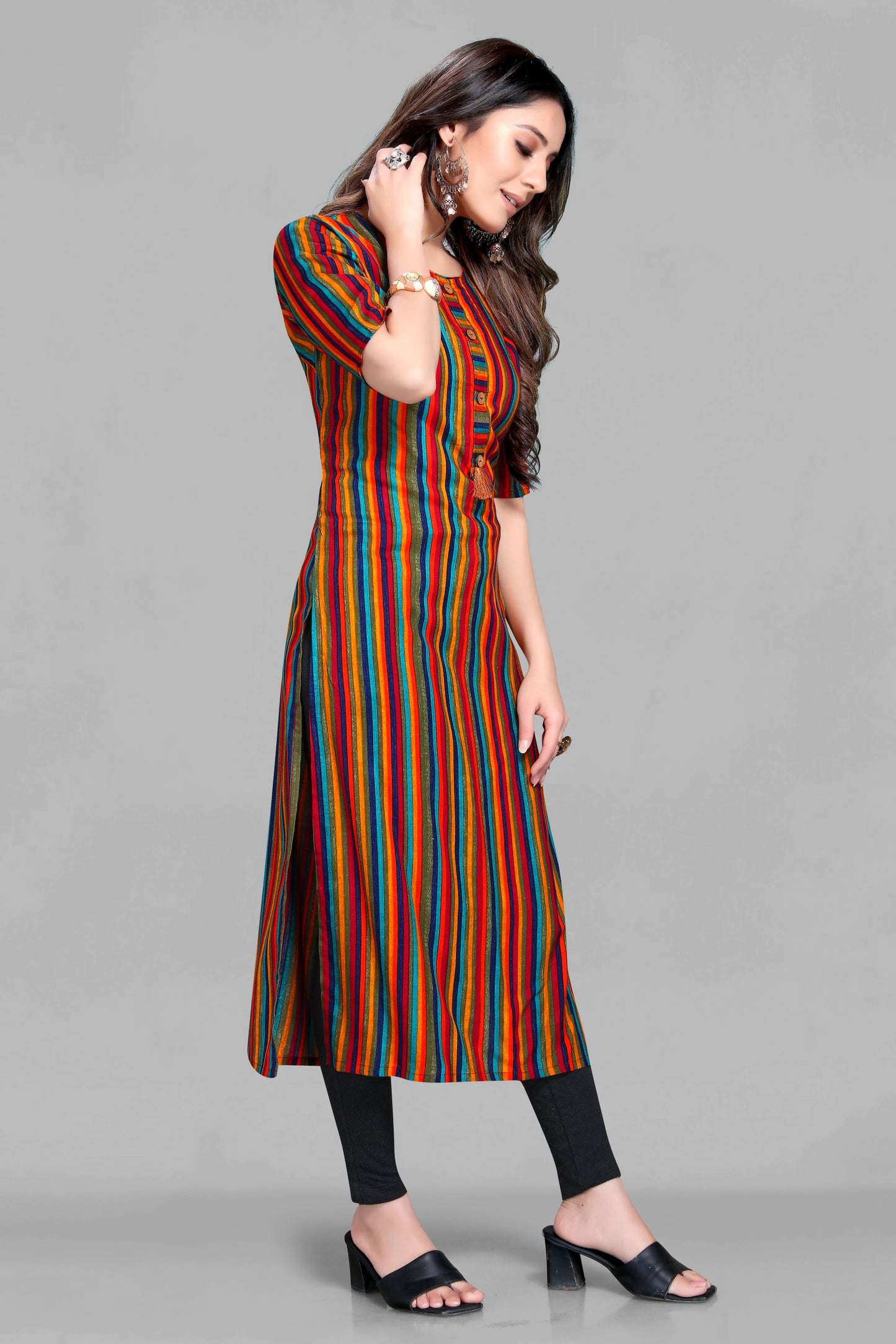 Stripe Multi Color Rayon Kurti