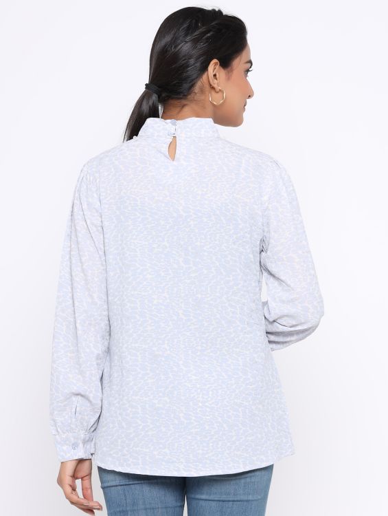 Light Blue Silver Printed Top