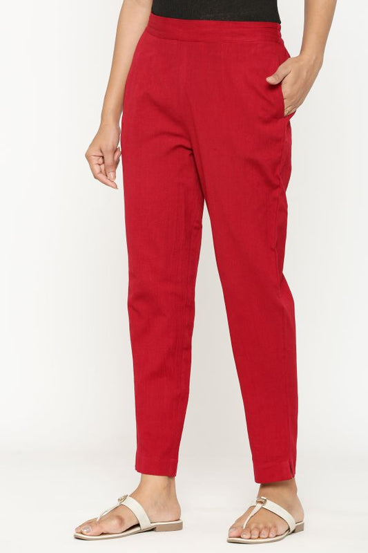 Red Flex Cotton Trousers Pant