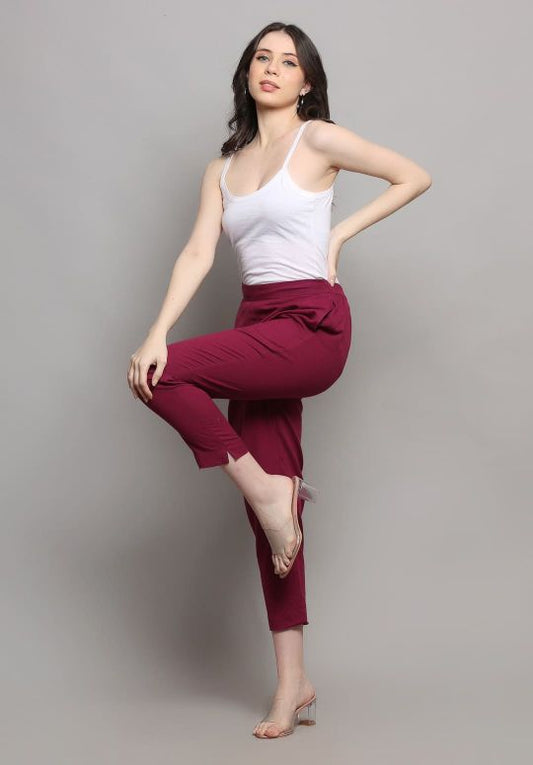 Wine Flex Cotton Trousers Pant