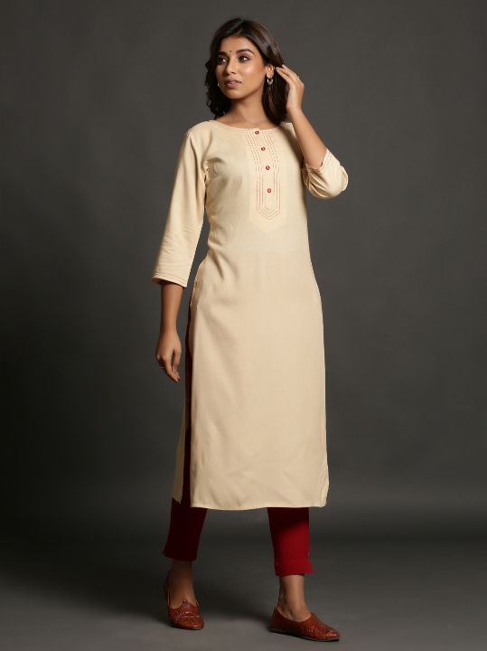 Cream Color Plain Kurti