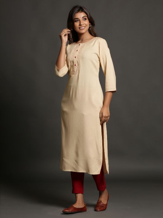 Cream Color Plain Kurti