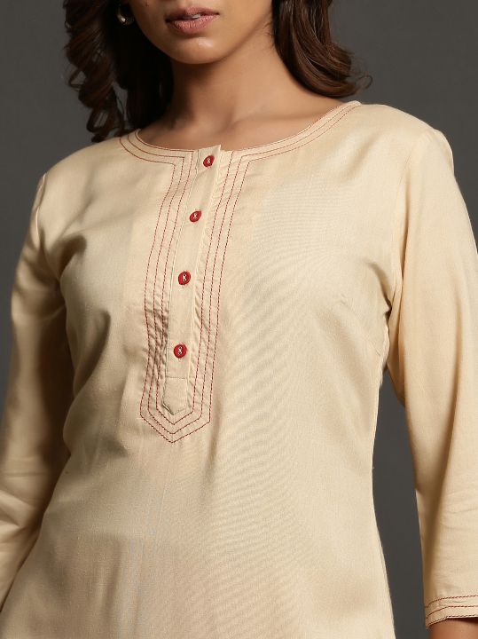 Cream Color Plain Kurti