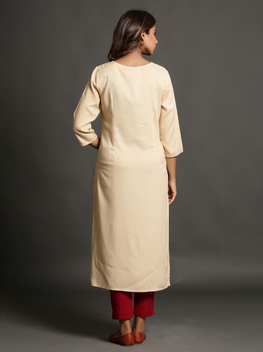 Cream Color Plain Kurti