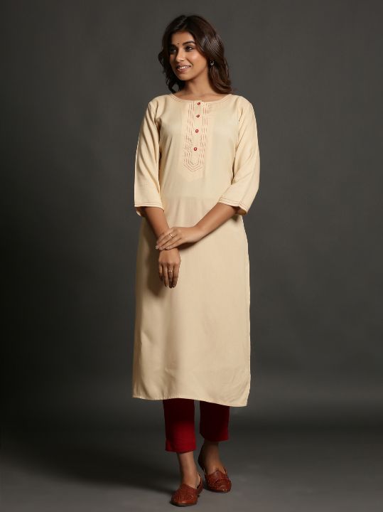 Cream Color Plain Kurti