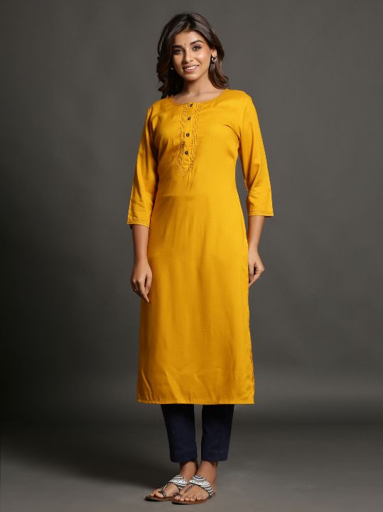 Musterd Color Plain Kurti