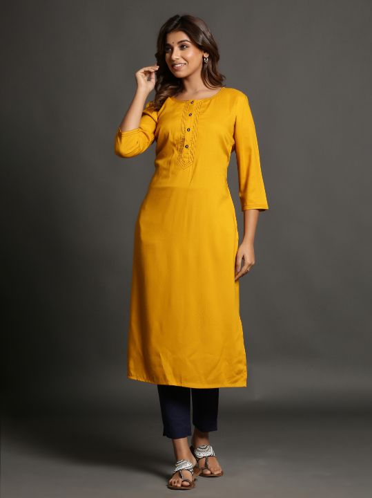 Musterd Color Plain Kurti