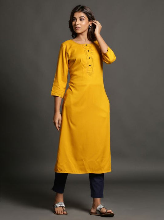 Musterd Color Plain Kurti