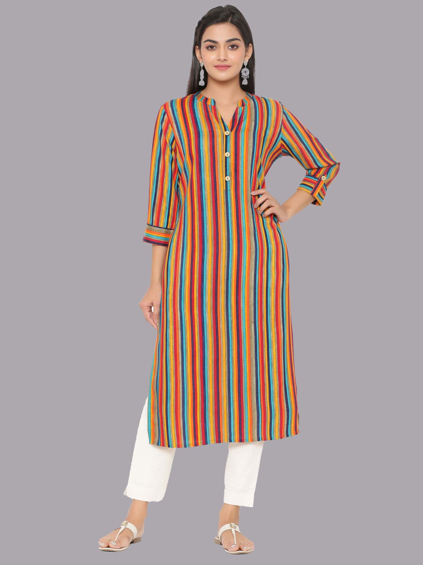 Bold Stripes Multi-Colour Rayon Digital Kurti