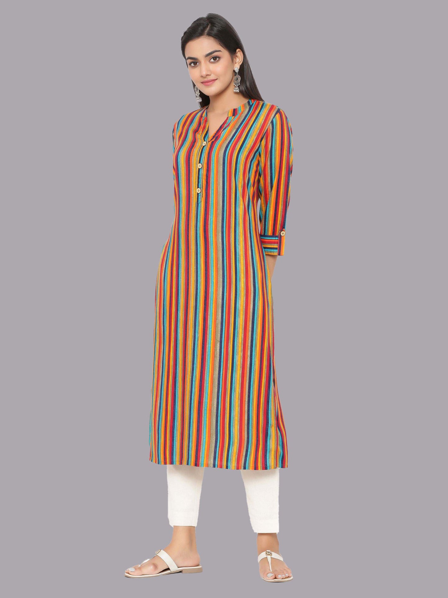 Bold Stripes Multi-Colour Rayon Digital Kurti