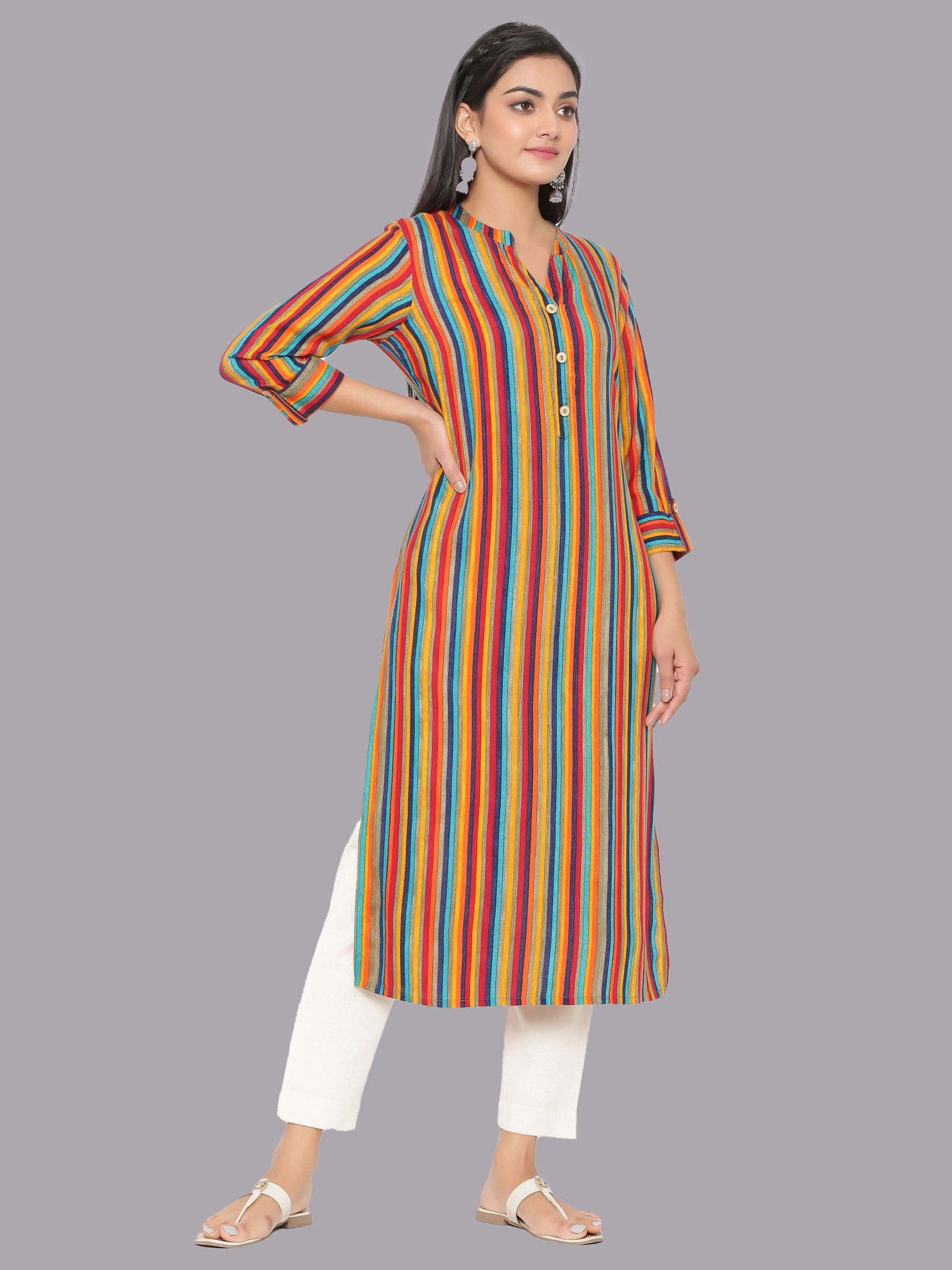 Bold Stripes Multi-Colour Rayon Digital Kurti