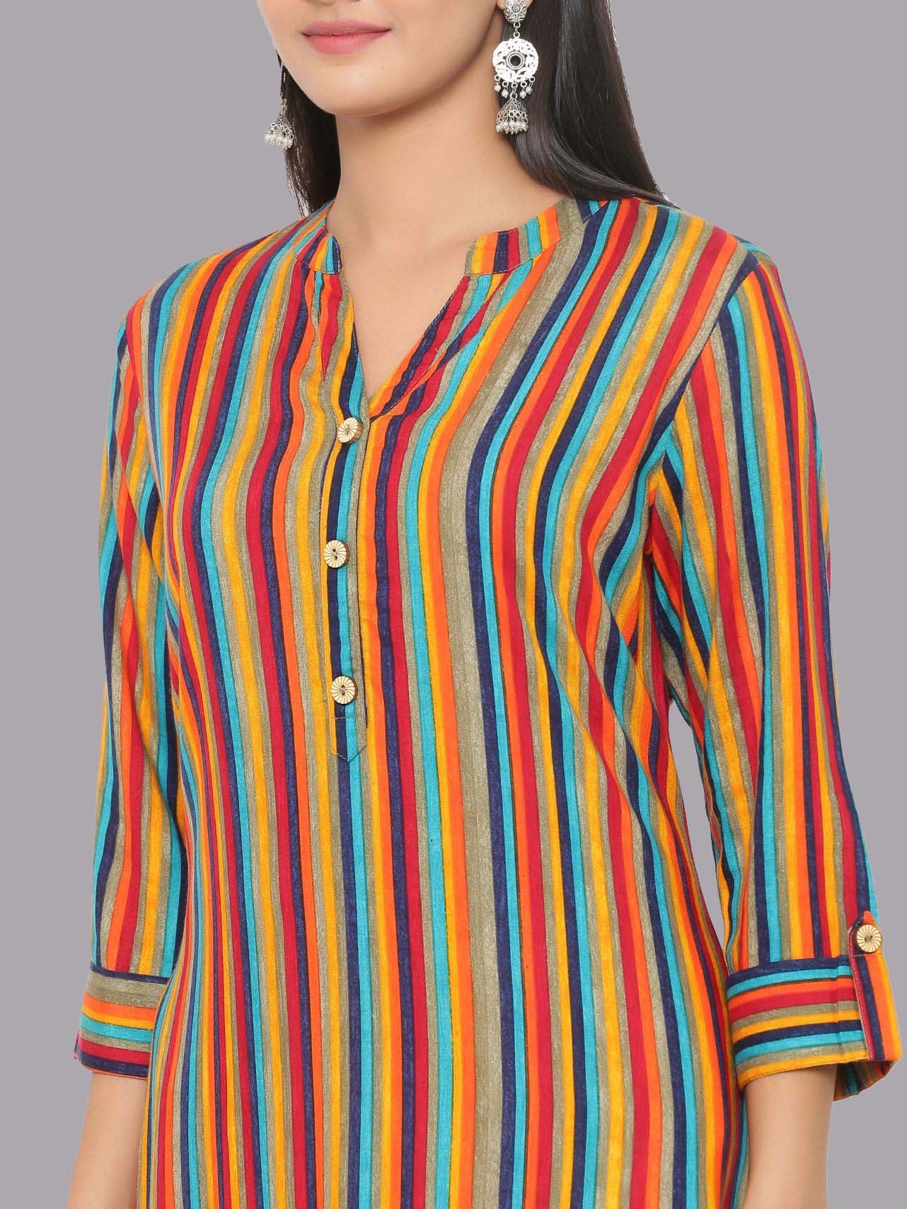 Bold Stripes Multi-Colour Rayon Digital Kurti