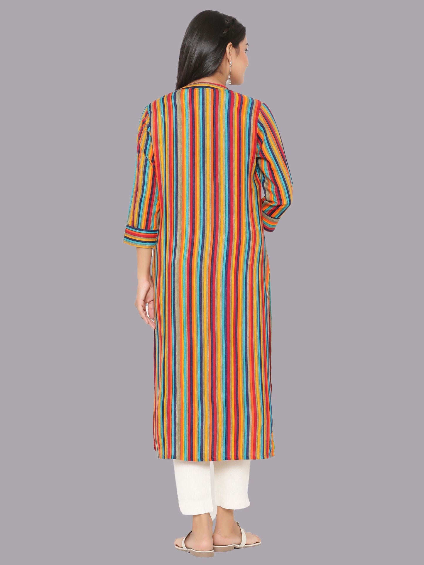 Bold Stripes Multi-Colour Rayon Digital Kurti